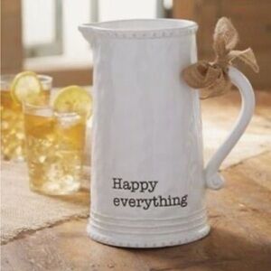 Mud Pie White Ceramic Pitcher with 'Happy Everything' Text